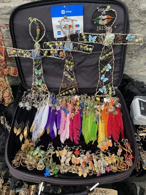 Coloured feathered earrings